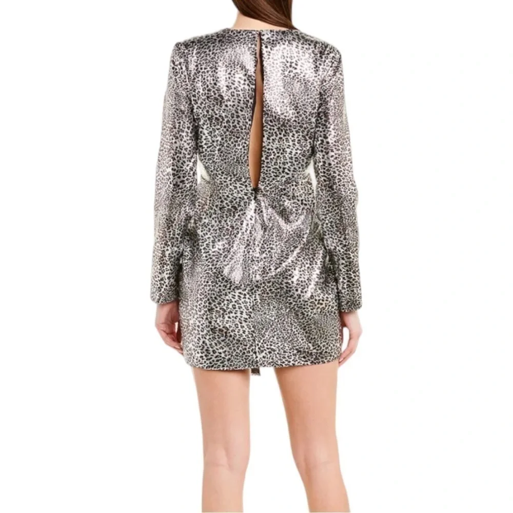 Nwt Ronny Kobo Jerry Leopard Print Cocktail Mini Dress Metallic Silver M - Picture 4 of 17